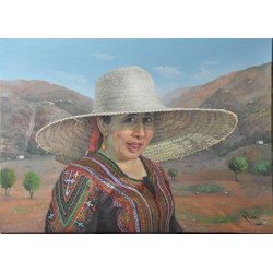 An oil painting titled “Sabriya in the Valley”, size 50×70 cm, by artist Abdullah Ghanem.