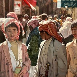 An oil painting on canvas of a girl on a Ramadan afternoon in the old city of Sanaa, size 120×80, by the artist Adnan Jamman
