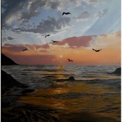 An oil painting titled “Sea”, size 40×50 cm, by artist Asmaa Al-Banna.