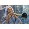 An oil painting on canvas of a flute player, size 120×80 cm, by the artist Harbi Rabie.