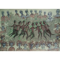 n artwork in colored ballpoint pens on Fabriano paper titled “The Dance”, size 50x70, by the esteemed Egyptian visual artist Hisham Makhlouf Khalaf