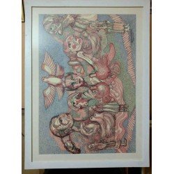 An artwork in ballpoint pens on Fabriano paper titled Peace, size 100x70, by the esteemed Egyptian visual artist Hesham Makhlouf Khalaf.