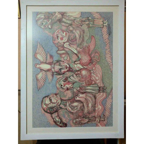 An artwork in ballpoint pens on Fabriano paper titled Peace, size 100x70, by the esteemed Egyptian visual artist Hesham Makhlouf Khalaf.