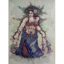 An artwork in ballpoint pens on Fabriano paper titled “Ghagra”, size 100x70 cm, by the esteemed Egyptian visual artist Hesham Makhlouf Khalaf.
