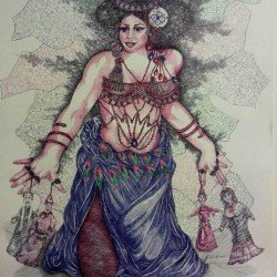 An artwork in ballpoint pens on Fabriano paper titled “Ghagra”, size 100x70 cm, by the esteemed Egyptian visual artist Hesham Makhlouf Khalaf.