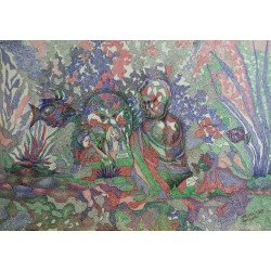 An artwork in ballpoint pen on Fabriano paper titled Depths of the Sea, size 100x70 cm, by the esteemed Egyptian visual artist Hisham Makhlouf Khalaf.