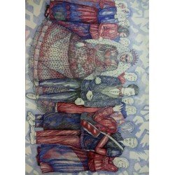 An artwork in ballpoint pen on Fabriano paper, titled “Wedding”, size 100x70 cm, by the esteemed Egyptian visual artist Hesham Makhlouf Khalaf.
