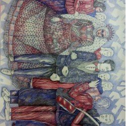 An artwork in ballpoint pen on Fabriano paper, titled “Wedding”, size 100x70 cm, by the esteemed Egyptian visual artist Hesham Makhlouf Khalaf.
