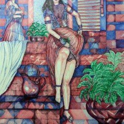 An artwork in ballpoint pens on Fabriano paper, titled “Waiting for the Beloved”, size 100x70 cm, by the esteemed Egyptian visual artist Hesham Makhlouf Khalaf.