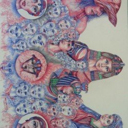 An artwork in ballpoint pen on Fabriano paper entitled "Between Civilizations", size 100x70, by the esteemed Egyptian visual artist Hesham Makhlouf Khalaf.