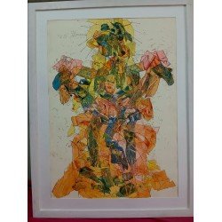 An artwork in acrylics, pigments, and ballpoint pen, mixed media on Fabriano paper, titled “Connection”, size 50x70 cm, by the esteemed Egyptian visual artist Hesham Makhlouf Khalaf.