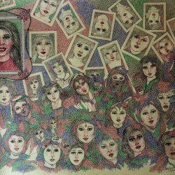 An artwork in ballpoint pen on Fabriano paper titled “Selfie”, size 100x70 cm, by the esteemed Egyptian visual artist Hisham Makhlouf Khalaf.