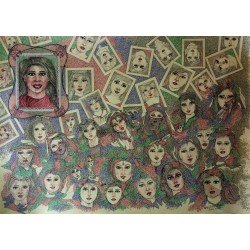 An artwork in ballpoint pen on Fabriano paper titled “Selfie”, size 100x70 cm, by the esteemed Egyptian visual artist Hisham Makhlouf Khalaf.