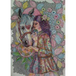 An artwork in ballpoint pen on Fabriano paper, titled “She and the Horse”, size 50x70, by the esteemed Egyptian visual artist Hisham Makhlouf Khalaf.