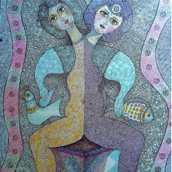An artwork in ballpoint pens on Canson paper titled “The Twins”, size 50x70, by the esteemed Egyptian visual artist Hisham Makhlouf Khalaf.