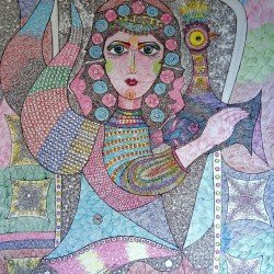 An artwork in ballpoint pen on Fabriano paper titled “Features”, size 50x70, by the esteemed Egyptian visual artist Hesham Makhlouf Khalaf.