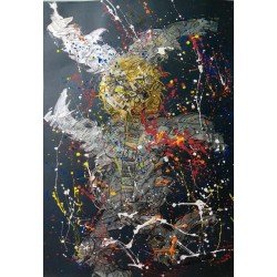 An acrylic and pigment mixed media artwork on Fabriano paper titled “The Aragoz”, size 50x70, by the esteemed Egyptian visual artist Hesham Makhlouf Khalaf.