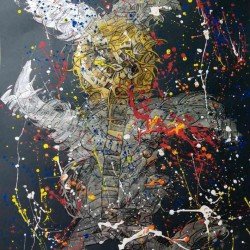 An acrylic and pigment mixed media artwork on Fabriano paper titled “The Aragoz”, size 50x70, by the esteemed Egyptian visual artist Hesham Makhlouf Khalaf.