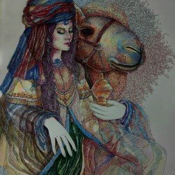 An artwork in dry pens on Canson paper, titled “Bedouin”, size 50x70, by the esteemed Egyptian visual artist Hesham Makhlouf Khalaf.
