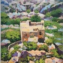 An acrylic painting titled “Landscape”, size 50×75 cm, by artist Radfan Al-Mohammedi.