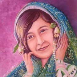 An oil painting on canvas of a girl from Dhiban, Taiz, size 35x45, by the distinguished Yemeni artist Wissam Al-Ansi.