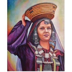 An oil painting on canvas of a Hadrami girl, size 120x90 cm, by the renowned Yemeni visual artist Wissam Al-Ansi.