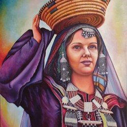 An oil painting on canvas of a Hadrami girl, size 120x90 cm, by the renowned Yemeni visual artist Wissam Al-Ansi.