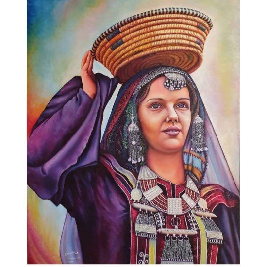An oil painting on canvas of a Hadhramaut girl by the renowned Yemeni artist Wissam Al-Ansi.