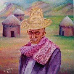 An oil painting on canvas of a Tihama man, size 50x50, by the renowned Yemeni artist Wissam Al-Ansi.