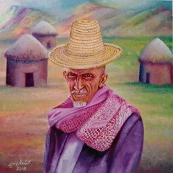An oil painting on canvas of a Tihama man, size 50x50, by the renowned Yemeni artist Wissam Al-Ansi.