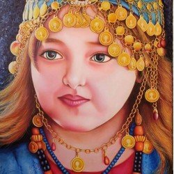 An oil painting on canvas of an Al-Mahra girl, size 120x75, by the distinguished Yemeni artist Wissam Al-Ansi.