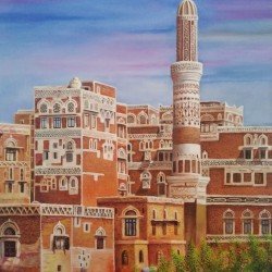 An oil painting on canvas of Old Sana'a, size 50x60, by the distinguished Yemeni artist Wissam Al-Ansi.