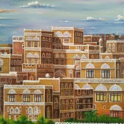 An oil painting on canvas of Old Sana'a,2 size 50x60, by the distinguished Yemeni artist Wissam Al-Ansi.