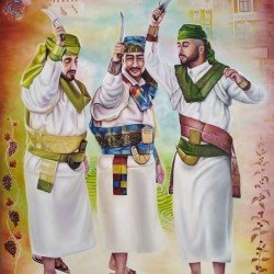 An oil painting on canvas of the Sana'ani dance, size 120x90, by the esteemed Yemeni artist Wissam Al-Ansi.