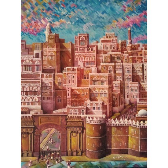 An oil painting on canvas by the distinguished Yemeni artist Wissam Al-Ansi.