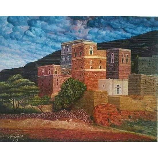 An oil painting on canvas from Khawlan by the esteemed Yemeni artist Wissam Al-Ansi.