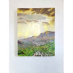 An oil painting on canvas titled “Wadi Al-Sahool”, size 55x45 cm, by the Yemeni visual artist Ziad Al-Ansi.